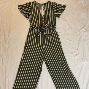 Green & White Striped Jumpsuit Size 5